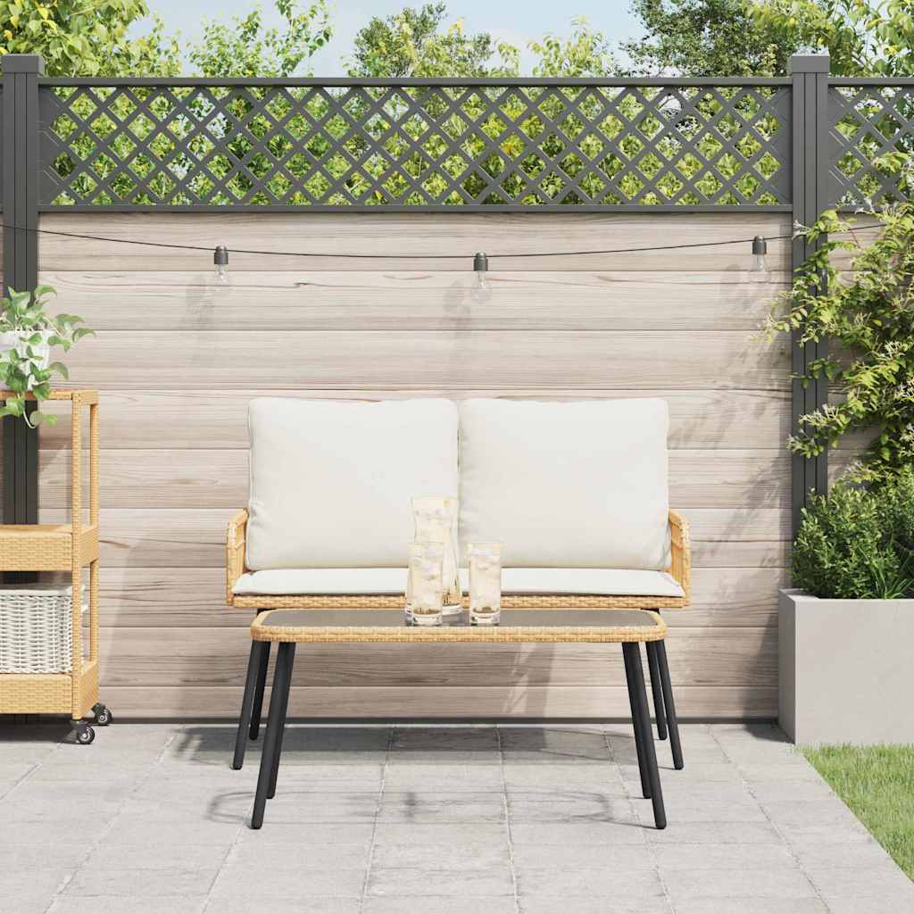 2-teiliges Garten-Dining-Set mit Kissen aus natürlichem Poly-Rattan